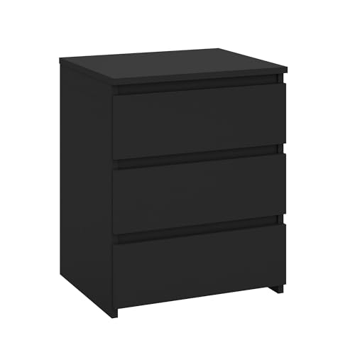 Modern Nightstand Bedside Table with 3 Drawers, End Table Sofa Side Table with Cut-Out Handle for Bedroom (1, Black)