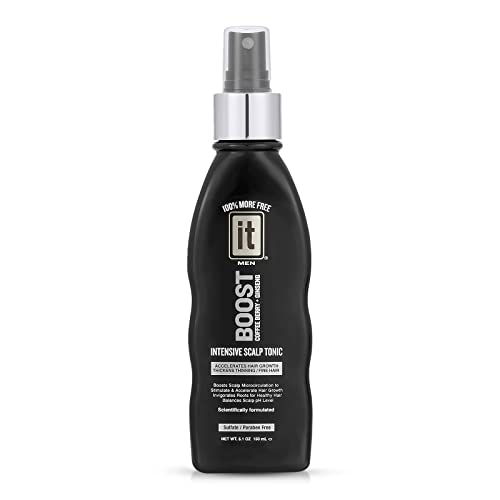 BOOST IT Intensive Scalp Tonic Spray for Men, 5.1oz - Accelerates Hair Growth, Thickens Thinning & Fine Hair - Infused with Ginseng, Coffee Berry & 15 Botanical Extracts - Sulfate & Paraben Free