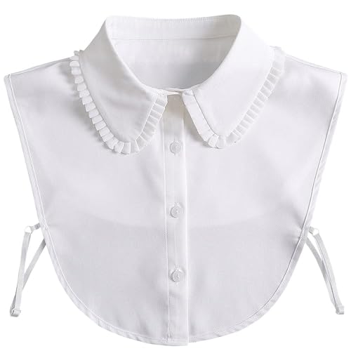 LSYZHX Ruffled Detachable Half Shirt,White Collar for Women,Half Shirt Blouse False Collar Folding Design for Women Girls (White)