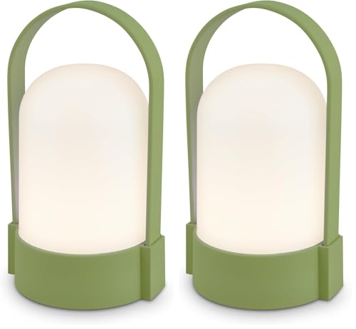 Briloner - Lampe de table LED sans fil IP44, tactile, dimmable, batterie remplaçable, chevet, lecture, LED, camping, lampe à batterie, extérieur, 9x8x15,5 cm, vert lime, Lindgrün (Lot de 2)