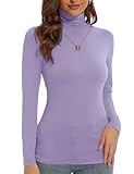 DSPSAM Turtle Necks for Womens Long Sleeve Lavender Long Sleeve Shirt Thermal Mock Turtleneck for Women Winter Fashion 2025 (Lavender, Medium)