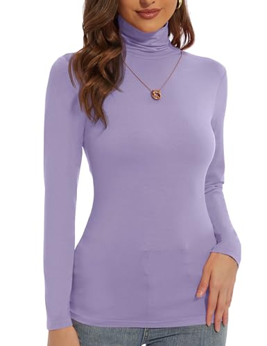 Image of Women's Turtleneck Long Sleeve Shirts Slim Fitted Lightweight Base Layer Casual Tops