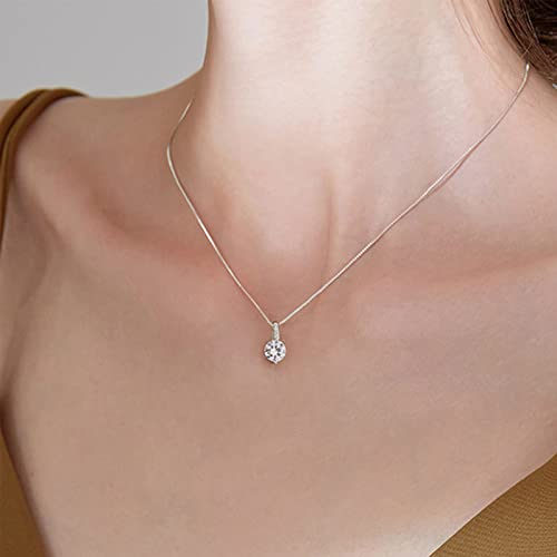 Inateannal CZ Choker Necklace for Women Diamond Solitaire Necklace Italian Thin Box Chain Necklace Dainty Cubic Zirconia Pendant Necklace Wedding Bridesmaid Jewelry