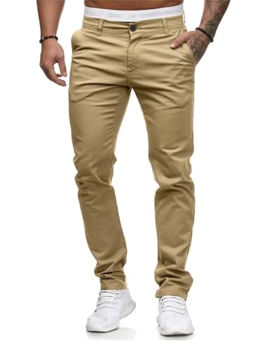 Image of HUNGSON Mens Chinos Dress Pants Slim Fit Stretch Business Casual Golf Work Slacks Trousers