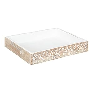 Kate and Laurel Engrahm Rustic Decorative Tray, 17 x 13, Rustic Brown and White, Decorative Display Tray with Textured Wood Pattern Kate and Laurel Engrahm Rustic Decorative Tray 17 x 13 Rustic Brown and White Decorative Display Tray with Textured Wood Pattern