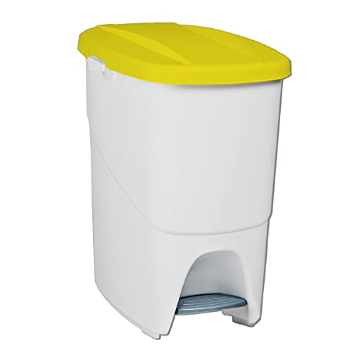 Cubo de Reciclaje con Pedal 25L Amarillo– Contenedor de Basura Ecológico para Cocina – Con Separador Interno y Enganches Laterales, Plástico Resistente y Fácil Limpieza | Denox