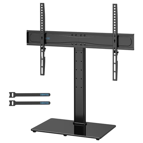 BONTEC Soporte TV Pie de Sobremesa Universal para Pantallas de 32 65 Pulgadas Plasma Curva, Soporte TV Mesa con Altura Ajustable Carga 45 kg, Máx. VESA 600x400 mm, para Hogar Escuela y Oficina