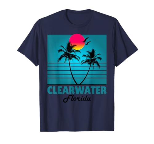 Clearwater Beach Florida Fl Retro Summer Palm Trees tee T-Shirt