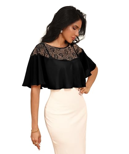 Chiffon Lace Shawl Wraps Women's Girls Cape Shrug for Evening Dress Wedding Capelet Cover Up