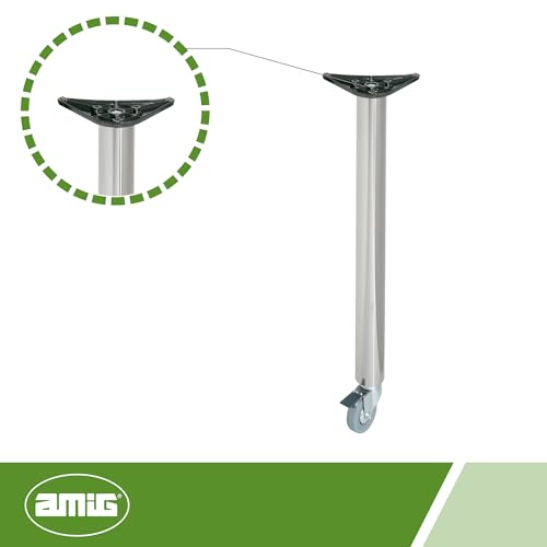 Pied de table acier allié 60 x 870 mm avec roulette à frein