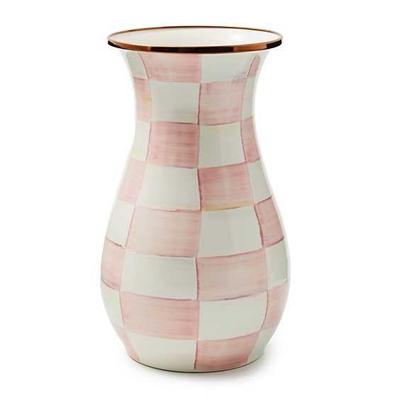 MACKENZIE-CHILDS Tall Enamel Vase, Unique Flower Vase, Bouquet Vase Decor for Living Room, Pink-and-White Rosy Check