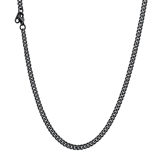 U7 Collar Mujer Acero Inoxidable Cadena Cubana Hombre Hip-Hop 3mm de Ancho Chapado en Negro Collar Cadena Mujeres Plata Longitud en 36 cm con Caja de Regalo