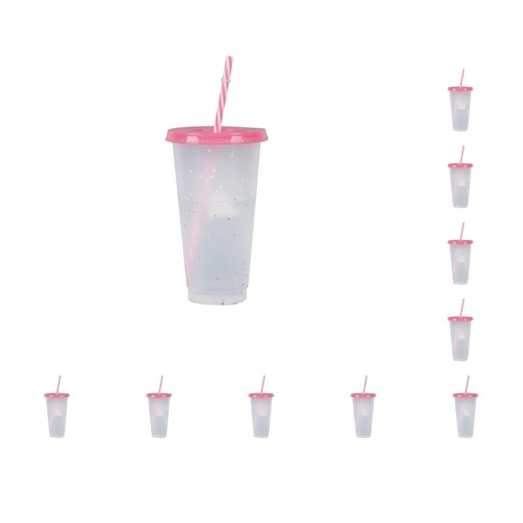 Set di 10 bicchieri che cambiano colore con cannuccia e coperchio per acqua ghiacciata Drinkware Estate
