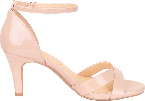 Cambridge Select Women's Open Toe Crisscross Strappy Comfort Mid Heel Sandal,9 B(M) US,Dark Beige Patent PU - Image 4