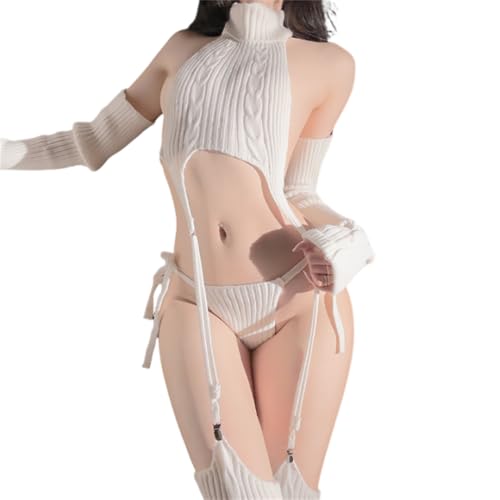 [harukita] 童貞を殺すセーター ロリータ ニット ランジェリー 6点セット 少女風 セクシー ハイネック コスプレ かわいい 衣装 女性用 仮装 コスチューム ハロウィン クリスマス 仮装 人気 ホワイトのサムネイル