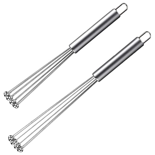 fkngcp Stainless Steel Ball Whisk Handheld Wire Egg Whipper 10Inch 12Inch Cream Mixer Stirrer 2PCS