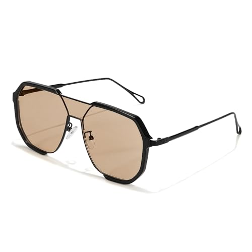 SODQW Retro Oversized Aviator Sunglasses for Women Men Square Double Bridge 70s Trendy Shades UV400 Protection