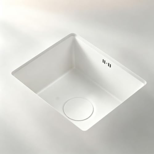 Bar Sink Matte White Quartz Composite Single Bowl | Prep Sink, Undermount Sink with R10 Corners, 3-Way Installation(Deck-mounted
