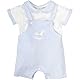BABIDU Unisex Baby Conjunto Bebé Con Peto Corto Y Camiseta, Bordado Caballito Balancín Set mit Latzhose, Himmelblau, 9 Months