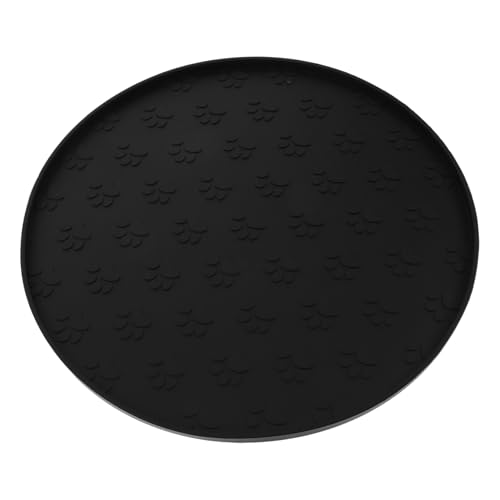 TOBBOMEY 防水シリコン丸型ペットフードマット 滑り止め付き食器トレー 小型犬猫用多対応 食事時のこぼれ防止と清潔簡単お手入れ プリント