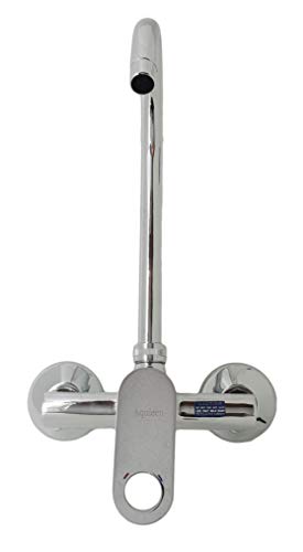 Image of Aquieen Wall Mounted Single Lever Sink Mixer with Provision for Hot & Cold Water with 360 Degree Rotating Hi-Neck Spout, Connecting Legs & Wall Flanges (Ornamix)