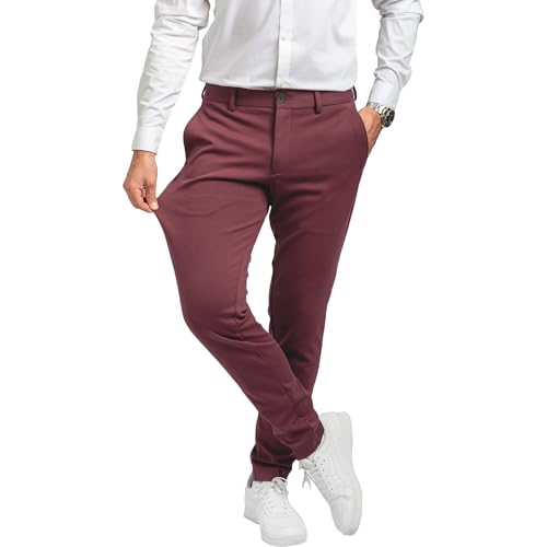 Performance Pants Elegante Stretchhose für Herren, schmale Passform, Stretchhose für Herren, bequem und praktisch, für Arbeit und Freizeit, bequeme Stoffhose für, bordeaux, 31W x 30L