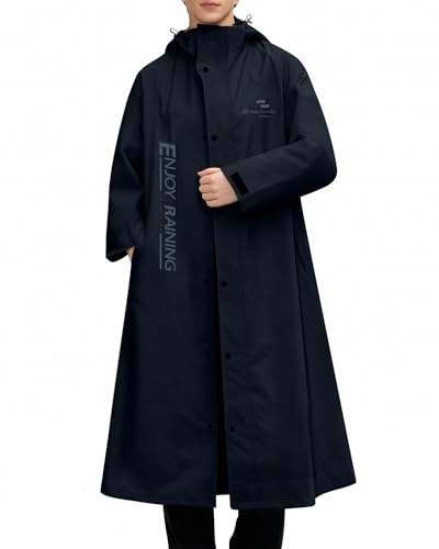 RINJOY Long Raincoat for Adults Reusable Waterproof Breathable Lightweight Jacket Poncho with Hooded for Men Women