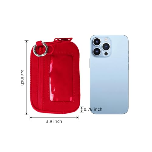 Image of The Iris Wallet Zipper Mini Coin Purse Keychain ID Holder Wallet | Zip Card Case with ID Window Purses for Women Mini Portable Keychain Wallet,Red