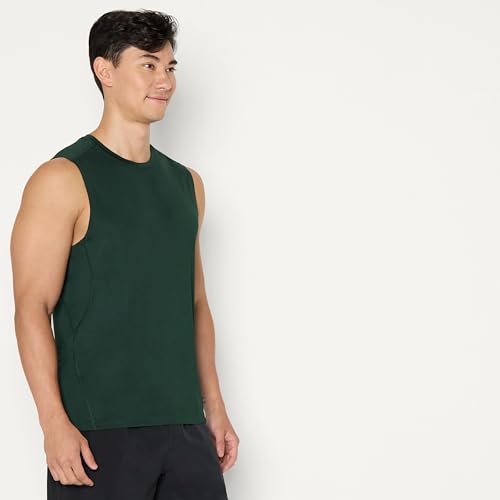 Amazon Essentials Herren Leichtes, Ärmelloses Muskelshirt Aus Schnelltrocknendem Funktionsstretch, 2er-Pack, Dunkelgrün/Graphit Heide, XS 2