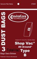 Replacement Part for Shop Vac 370SW All Around Type B Vacuum Bags (3 Pack 9 Bags)