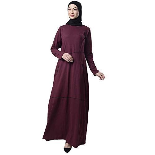 Women's Round neck piping detailing A line maxi abaya dress-Wine