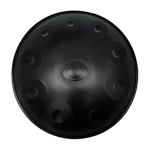 Instrumento de tambor Handpan, Handpan en re menor 10 notas Tambor de mano de acero de 22 pulgadas con bolsa de mano suave, 2 martillos Handpan, soporte Handpan, paño sin polvo (negro 10 ton