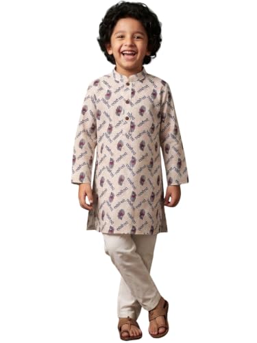 Image of AJ DEZINES Boys Cotton Full Sleeve Letter Printed Kurta Pajama Set for Kids - Ethnic wear | Special Occasion & Traditional Outfit |Boys Kurta Set - Regular Fit