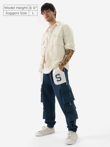 Image of The Souled Store Varsity Utility Men and Boys Pull On Cotton Oversized Joggers