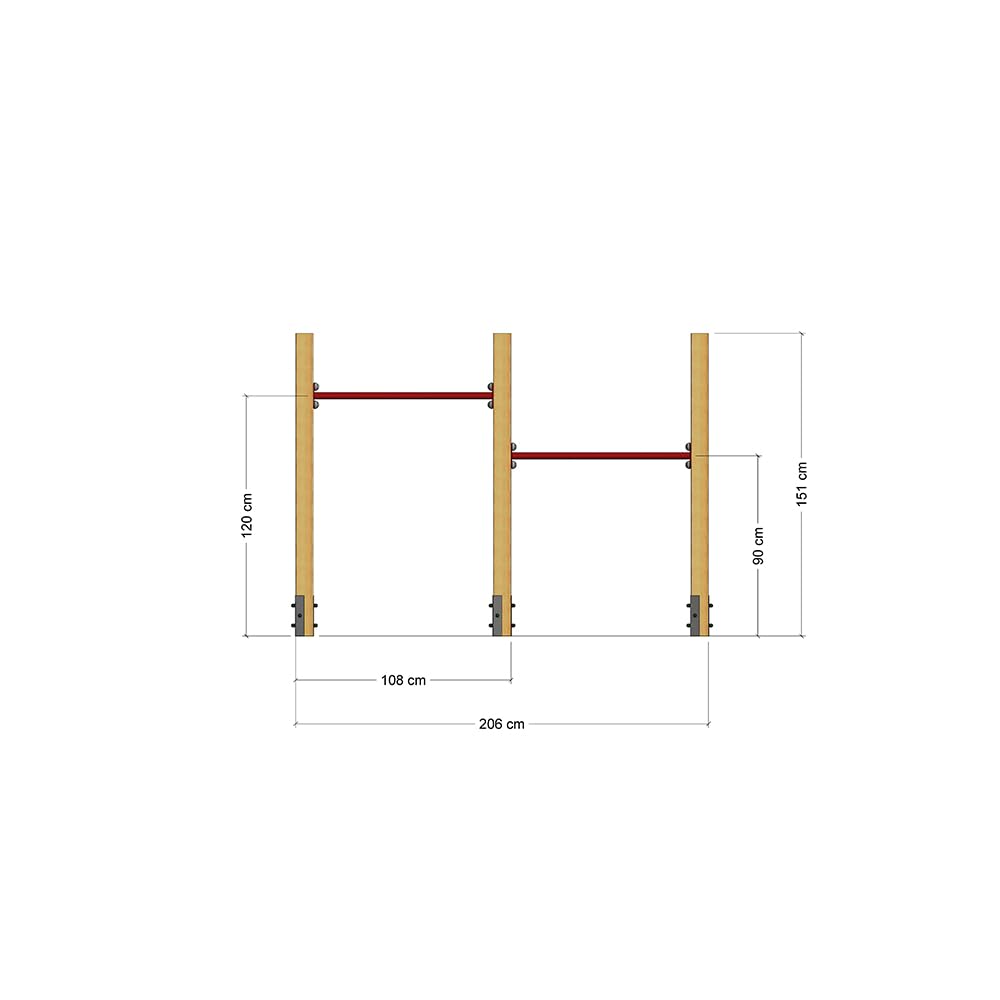 Wickey Doppel-Reckstange FIT Tumble 302 - Spielplatz Turngerät - Kinder Reckstange - Spielgerät aus Holz - 206x9x151 cm