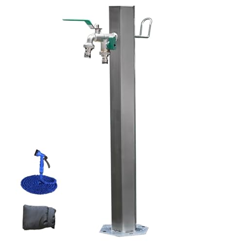 CFDZCP Grifo de Columna Exterior Columna De Agua Hexagonal For Exteriores De Acero Inoxidable 304, Grifo De Doble Salida De Agua con Pistola Rociadora Y Gancho, For Riego Y Lavado.(86cm/34in)