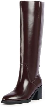 QIY Knee High Boots Women Chunky Heel Rounded Toe Tall Boots Women Block High Heel Fall Long Boots