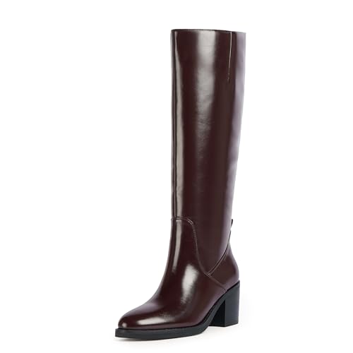 QIY Knee High Boots Women Chunky Heel Rounded Toe Tall Boots Women Block High Heel Fall Long Boots