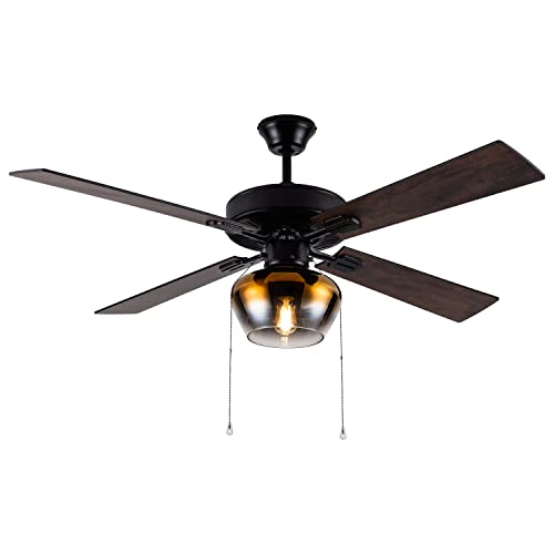 River Of Goods Transitional Glass Globe Led Ceiling Fan - 52" L X 52" W - Rich Barnwood/Black Fan Blades #TOP7