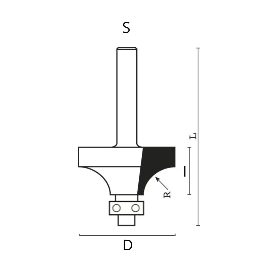 Fresa a Raggio Concavo con Cuscinetto in HW Qualità Premium - Made In Italy - GodzillaBits (Gambo 8 mm, D=22.7 I=12 L=51 R=5)