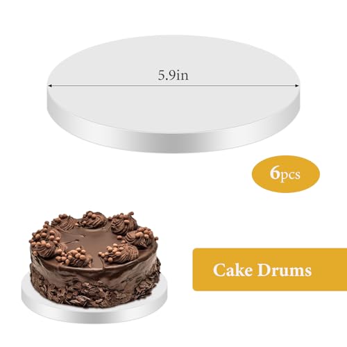 6 Inch Cake Drum Round - 6 PCS Sturdy 1/2 Inch Thick Cake Boards, White Cake Cardboard Circles Bases, Waterproof and Oil-Proof Corrugated Cardboard, Drums Cardboard for Wedding Party Dessert DIY