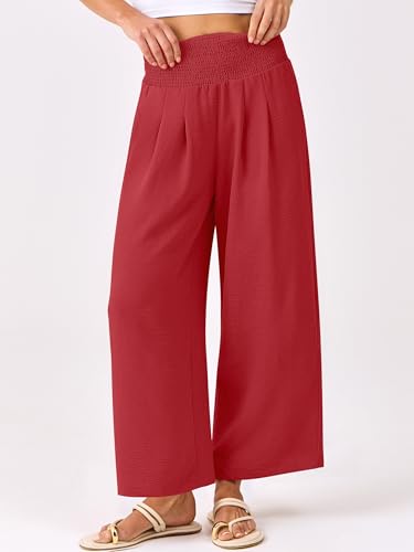 Image of ANRABESS Womens Wide Leg Palazzo Pants with Pockets | Lightweight Breathable High Waisted Pants, Beach Vacation Flowy, Lounge & Casual Summer Trousers