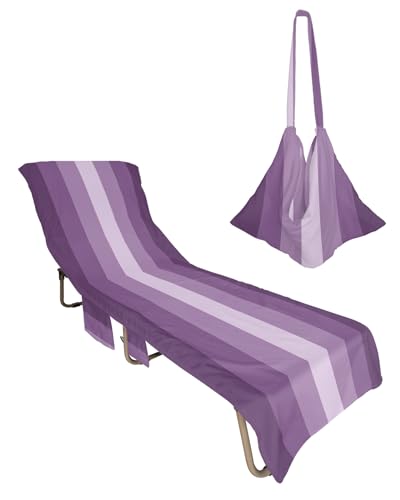 Purple Ombre Beach Lounge Chair Towel Cover, Soft Chaise Lounge Towel with Side Pockets Patio Pool Chairs Cover for Beach/Pool Sunbathing 29x85 Gradient Purple Woods Farmhouse