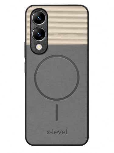 Image of Bintage Dual-Leather Mac Safe Design Phone Case| Soft Touch Finish | Full Camera Protectection Back Cover Compatible for Vivo V2310 / Vivo Y17s - White & Matelic Grey