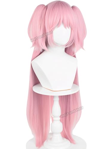 Image of Mado-ka Cosplay Wig 37.4'' Long Pink Anime Ponytail Wig with Bangs | Dark Pink Twin Tails Pigtails Wigs for Women Halloween Party Costumes