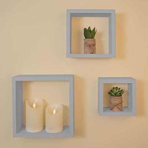 Anika Floating Shelves / Cube Or Tray Shaped Design / Set of 3 / Large, Medium, Small (Grey, Cube) Cover