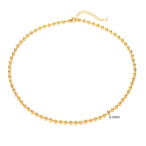 Only faith Collar de bolitas para mujer Chapado en Oro 18 k Cadena de Bola Acero inoxidable (3 mm Dorado)