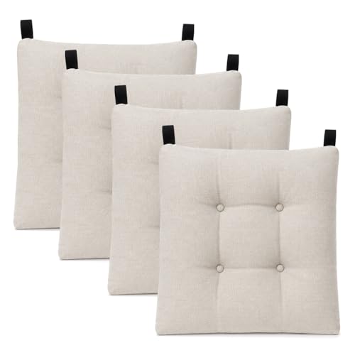 MERCURY TEXTIL- Pack de 4 Cojines para Silla 40x40x8cm (Pack 4, Beige)