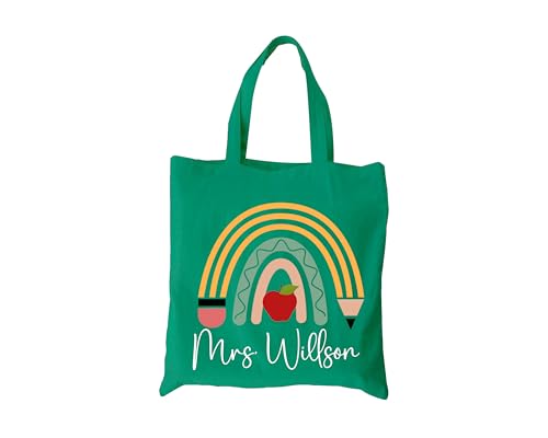 Bolso tote personalizado para maestro con diseño de arco iris y manzana miniatura 7