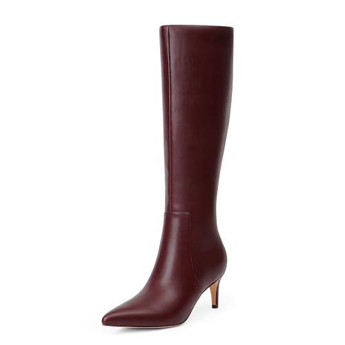 Image of QIY Kitten Heel Knee High Boots for Women Fall Tall Boots | Stylish Pointed Toe, Low Heel For All-Day Comfort, Zipper For Easy On & Off, Ideal For Fall & Winter